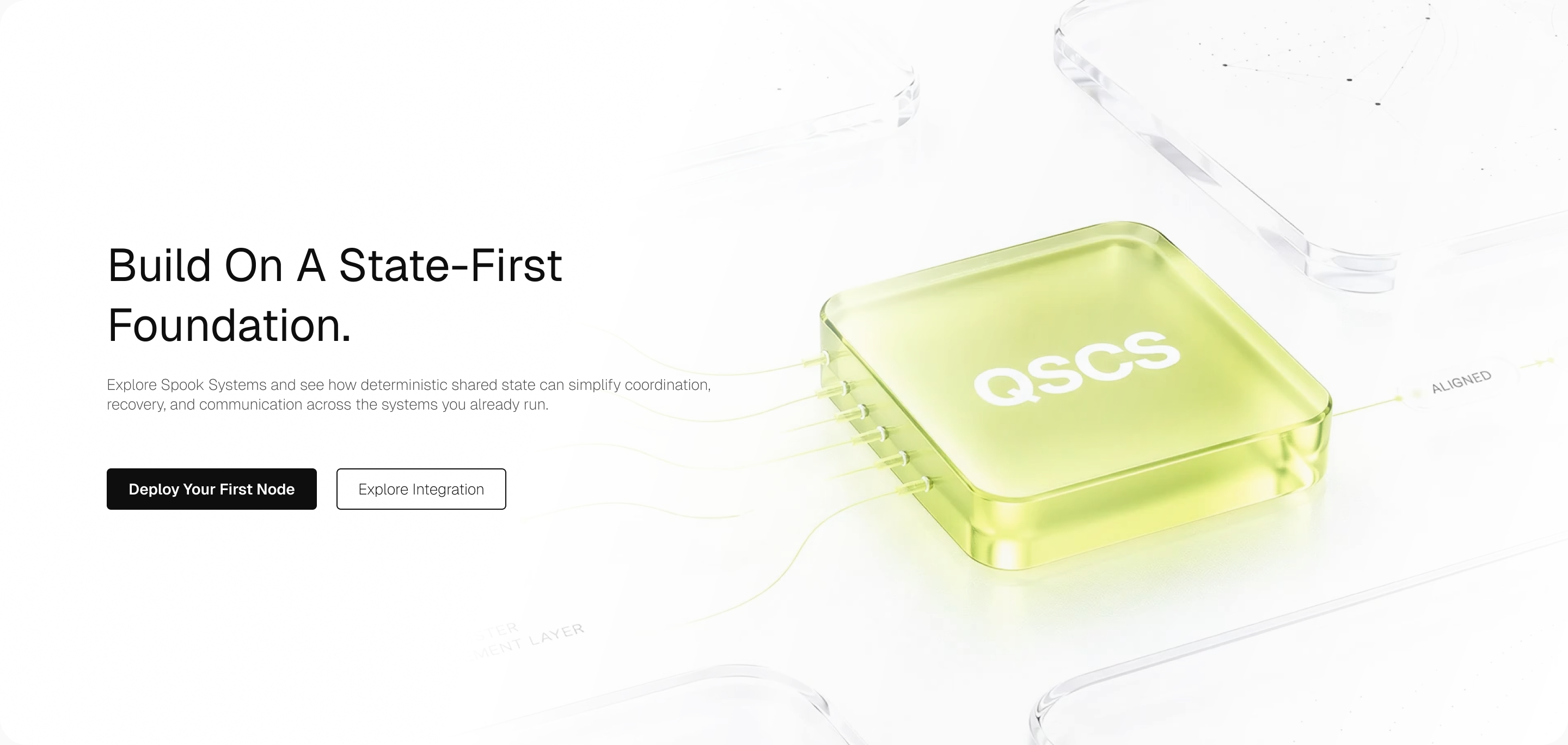 QSCS on a layered glass foundation, aligning incoming state.